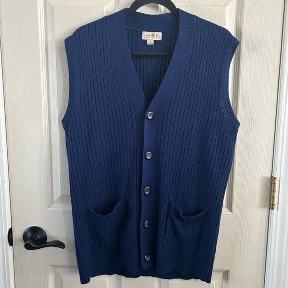 Turtle Bay Sz Medium Ribbed Navy Blue Button Front Vest Unisex - Picture 2 of 14